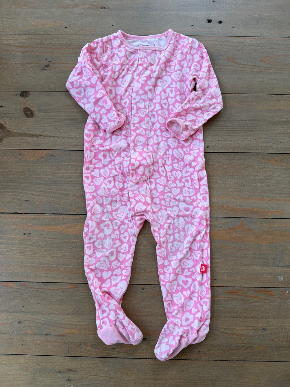 Magnetic Me Pink Heart Print Bamboo Footed One-Piece Pajamas - 6-9 Months